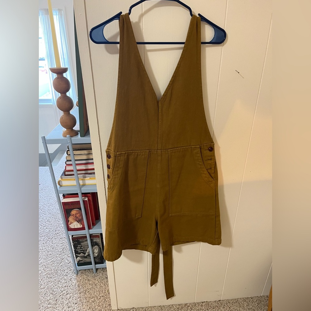 Alex Mill Ollie short overall/romper in golden khaki